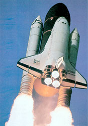 Photo of the space shuttle at liftoff
