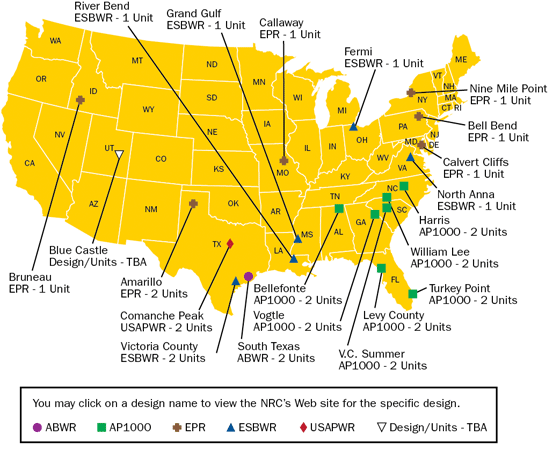 Map of Projected New Nuclear Power Reactors