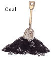 Drawing of a pile of coal with a shovel in it