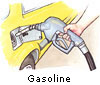 Drawing of a gasoline nozzle being put into a car's gas tank