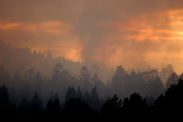 [Photo]: Smoke darkens the sky