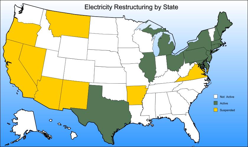 Chart titled, Electricity Restructuring by State