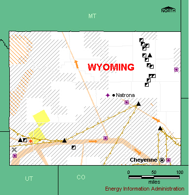 Wyoming Energy Map - If you are unable to view this image contact the National Energy Information Center at 202-586-8800 for assistance