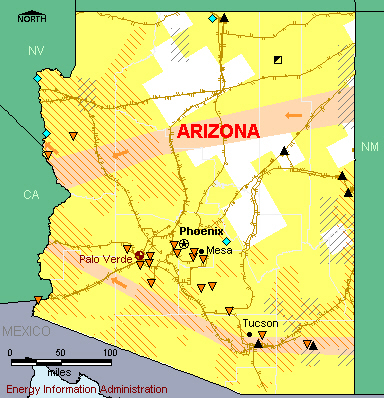 Arizona Energy Map - If you are unable to view this image contact the National Energy Information Center at 202-586-8800 for assistance