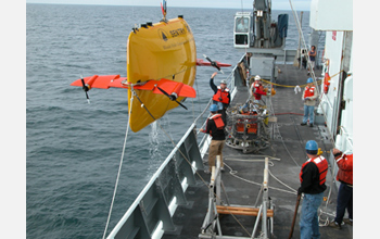Photo of Sentry, an autonomous undersea vehicle, was used for the first time this month.