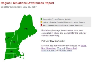 screen shot of Region I situational awareness page