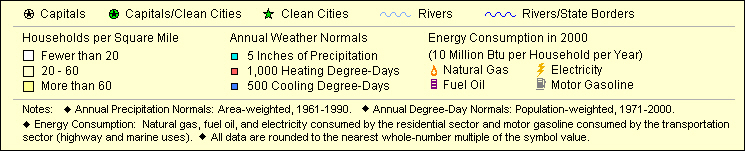 This is the legend for EIA's Residential Energy Map of the East South Central U.S. Census Division. If you have trouble reading this legend, call 1-202-586-8800.