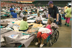 Approximately 18,000 hurricane Katrina survivors are housed in the Red Cross shelter at the Astrodome and Reliant center. New Orleans is being evaucated as a result of flooding caused by hurricane Katrina. FEMA photo/Andrea Booher