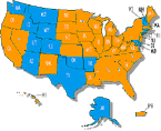 Small map of the United States that links to information about current disaster areas