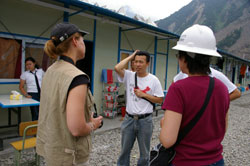 Interview with local colleague in Yingxiu, Wenchuan 2008 [photo: M Lew]