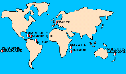 World map showing French territories