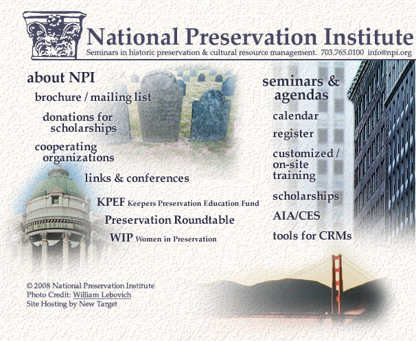 National Preservation Institute (NPI): Seminars in Historic Preservation & Cultural Resource Management, 703.765.0100