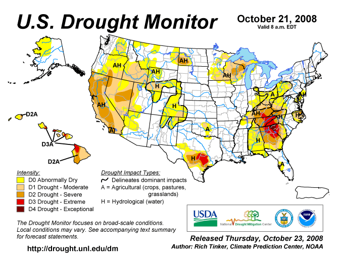 US Drought Monitor, October 21, 2008