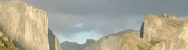 Yosemite Valley with dark clouds looming