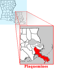 map of Plaquemines parish in relation to the state of Louisiana