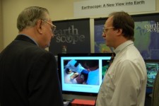 Dr. Bement and exhibitor at the Earth Scope exhibit