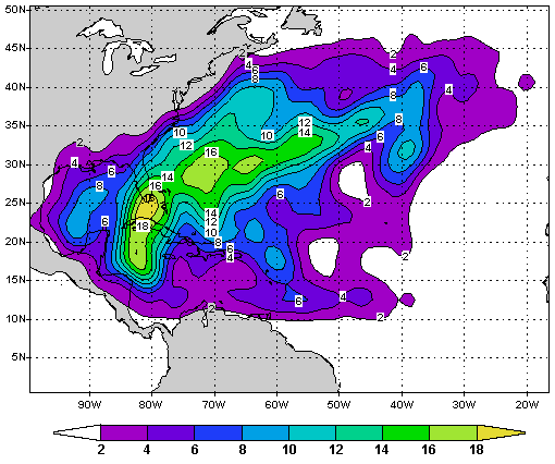 The chance (percentage) of a named tropical cyclone in October