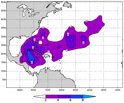 The chance (percentage) of a named tropical cyclone in November