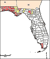 Map of Declared Counties for Disaster 1249