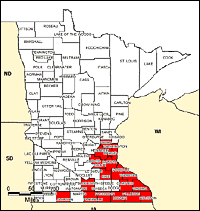 Map of Declared Counties for Disaster 1225