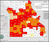 Map of Declared Counties for Disaster 1463