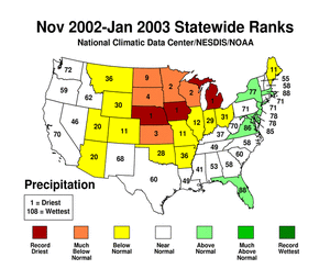 Click here for map showing statewide precipitation ranks, November 2002-January 2003