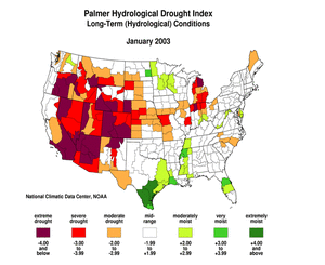Click here for map showing January 2003 Palmer Hydrological Drought Index