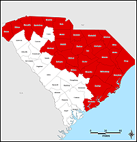 Map of Declared Counties for Disaster 1566