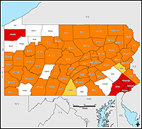 Map of Declared Counties for Disaster 1557