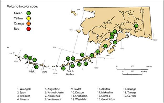 Map of volcanoes with webicorders