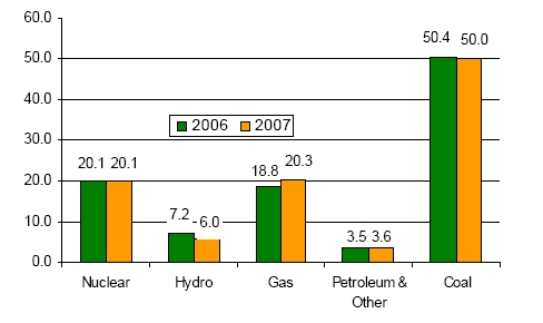 Figure 4. Share of Electric Power Sector Net Generation by Energy Source, 2005 vs. 2006