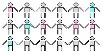 pink, gray, and blue stick figures