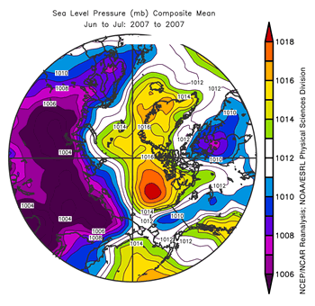 Graphic showing sea level pressure over Arctic 