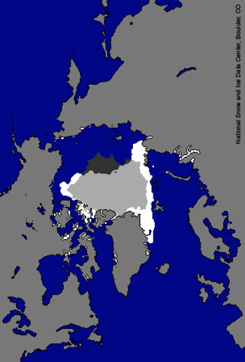 map of arctic showing yesterday's sea ice in white