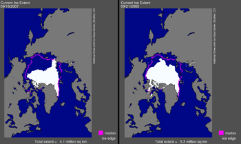 image comparing 2005 and 2007 sea ice