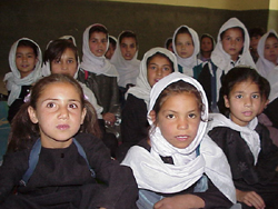 Some of the girls attending one of the 23 first grade classes at the Ashaqan Arefan school.  Ages of the girls and boys in first grade range from 6-12 years.