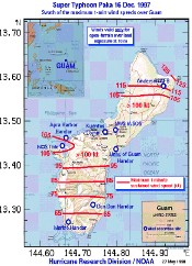 map of guam with typhoon wind speeds 