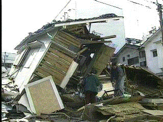 Collapsed wood house