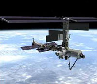 Photo description: Artist's concept of the International Space Station after flight 7A, which delivers the U.S. airlock in 2001.