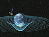 Artist concept of Gravity Probe B orbiting the Earth to measure space-time, a four-dimensional description of the universe including height, width, length and time.