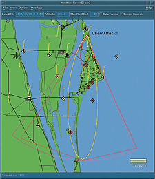 A MARSS screen simulating weather around Kennedy Space Center.