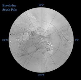 Enceladus: North and South (Southern Polar Projection)