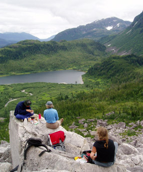 hikers taking rest in backcountry