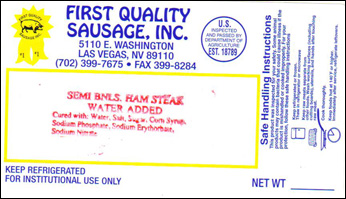 Label of recalled product