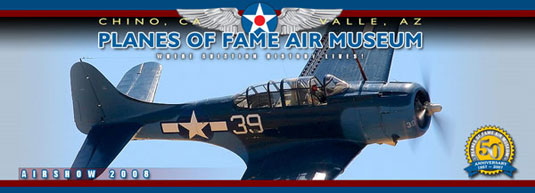 Planes of Fame Museum logo with dive bomber aircraft