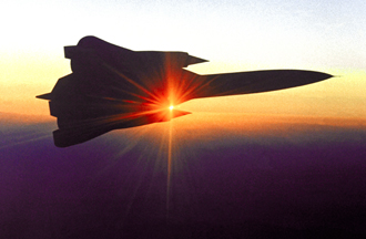 YF-12 in flight at sunset