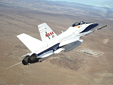 F-18 in flight over California desert.