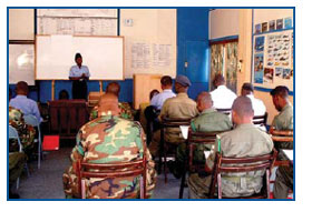 A peer educator, trained with support from
PEPFAR, teaches members of the Ghana
Armed Forces about HIV prevention.