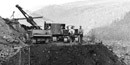 A 1930s photo showing heavy equipment being used to construct an overlook on Skyline Drive.