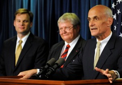 Secretary Chertoff and Estonian Minister of Justice Rein Lang, and U.S. Department of Justice Acting Assistant Attorney General for the Criminal Division Matthew Friedrich.